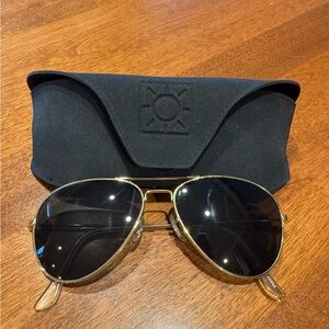 Gold Aviator Sunglasses with Black Lenses